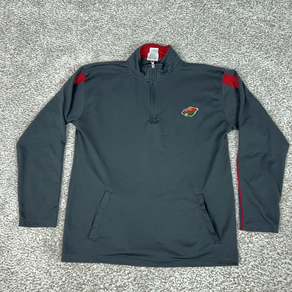 Minnesota Wild Pullover Mens Large‎ Gray NHL Hockey Long Sleeve Quarter Zip Top